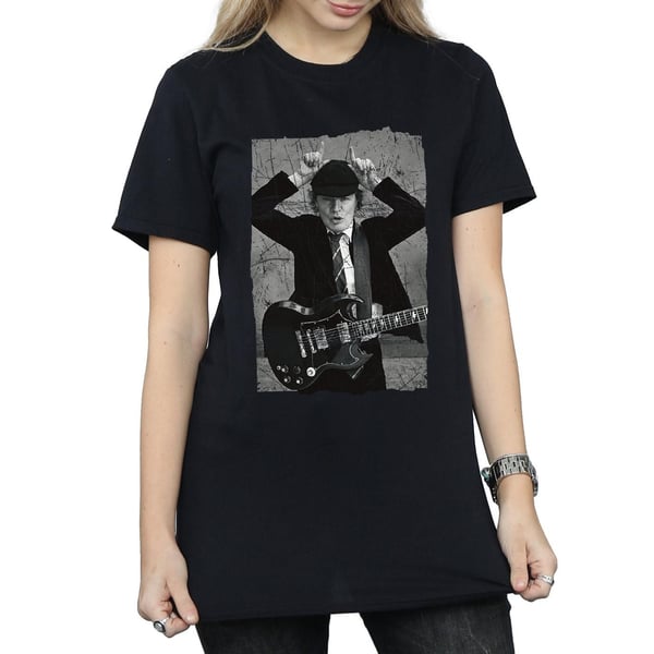 AC/DC Womens/Ladies Angus Young Distressed Photo Cotton Boyfriend T-Shirt