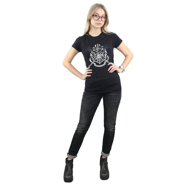 Harry Potter Womens/Ladies Hogwarts Badge Wands Cotton T-Shirt