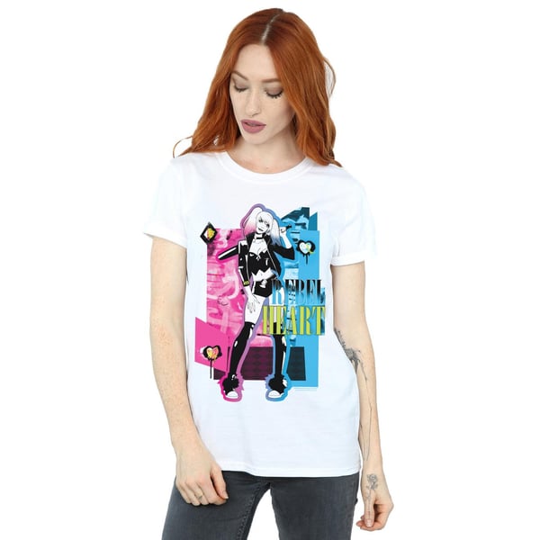 DC Comics Womens/Ladies Harley Quinn Rebel Heart Cotton Boyfriend T-Shirt