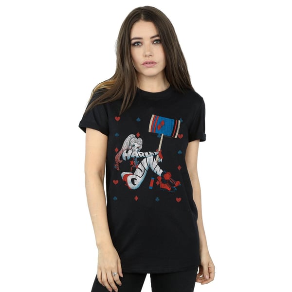 DC Comics Womens/Ladies Harley Quinn Playing Card Suit Cotton Boyfriend T-Shirt