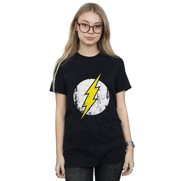 DC Comics Womens/Ladies The Flash Distressed Logo Boyfriend Fit Cotton Boyfriend T-Shirt