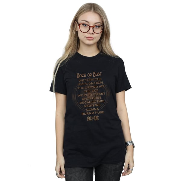 AC/DC Womens/Ladies Rock Or Bust Lyrics Cotton Boyfriend T-Shirt