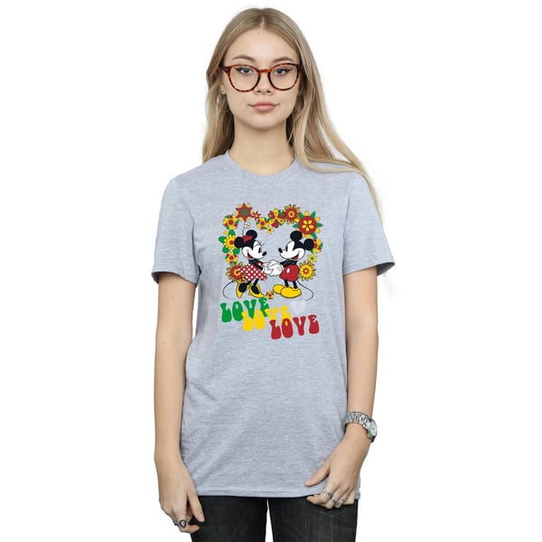 Mickey Mouse Womens/Ladies Hippie Love Mickey & Minnie Mouse Boyfriend T-Shirt