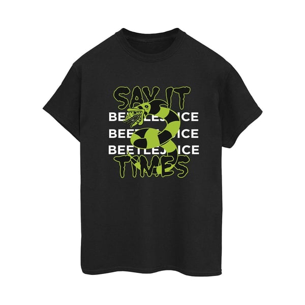 Beetlejuice Dam/Kvinnor Säg Det 3 Gånger T-shirt i Bomull Boyfriend-modell