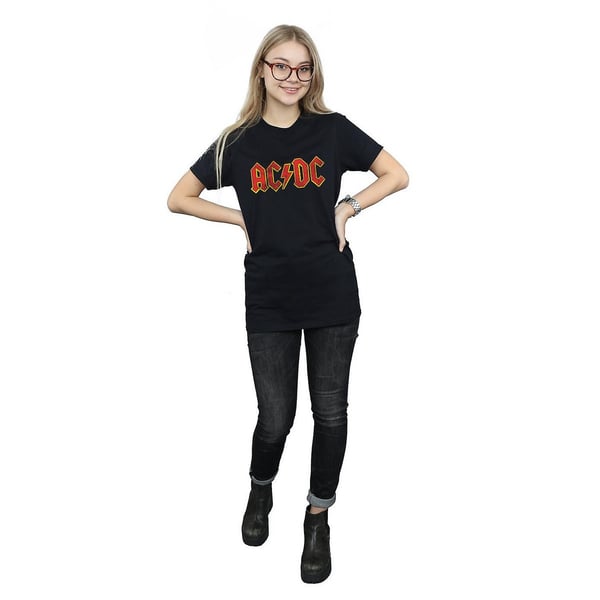 AC/DC Womens/Ladies Distressed Logo Cotton Boyfriend T-Shirt