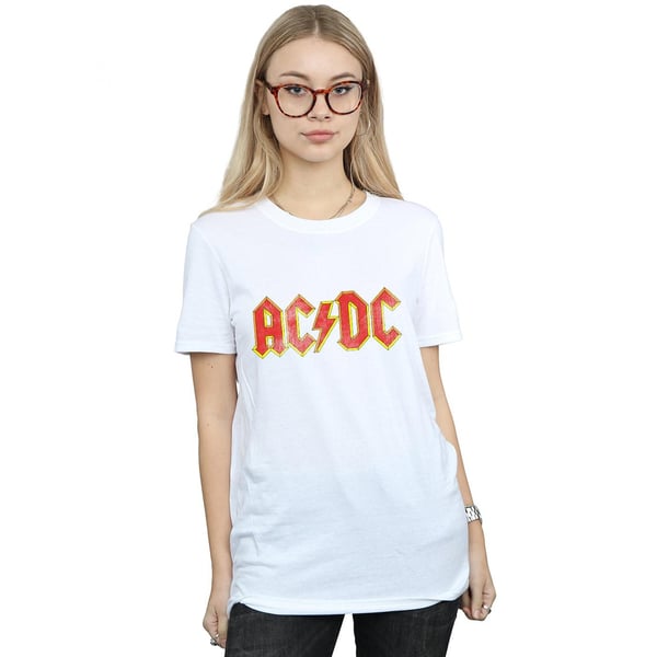 AC/DC Womens/Ladies Distressed Logo Cotton Boyfriend T-Shirt