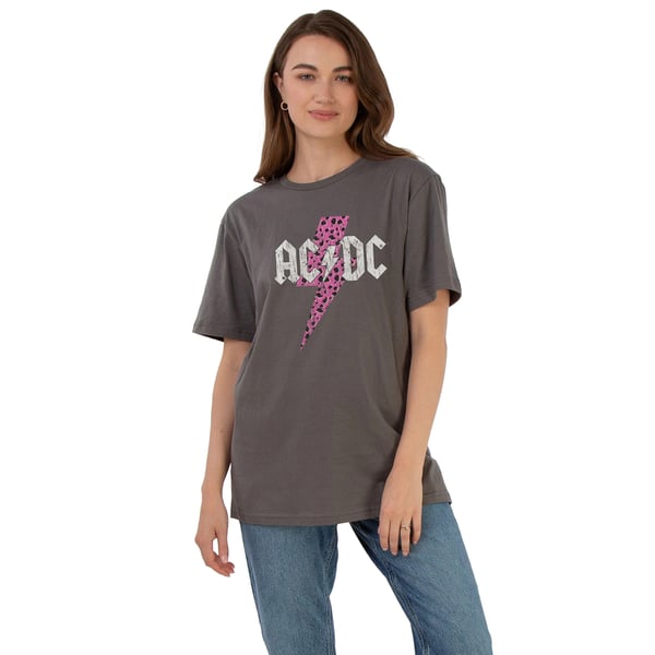 AC/DC Womens/Ladies Leopard Bolt Cotton Boyfriend T-Shirt