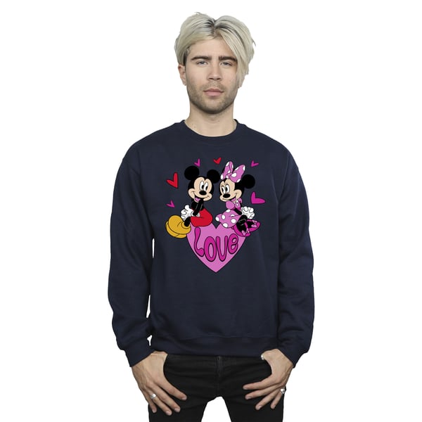 Disney Mens Love Mickey & Minnie Mouse Hearts Sweatshirt