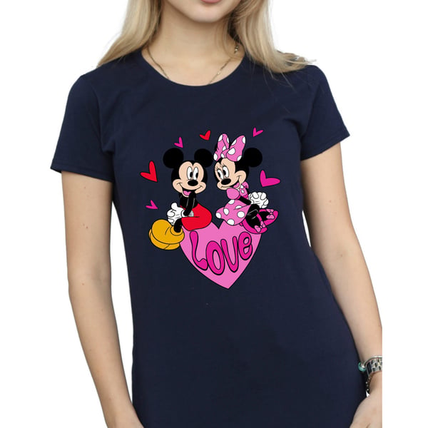 Disney Womens/Ladies Love Heart Mickey & Minnie Mouse Cotton Boyfriend T-Shirt