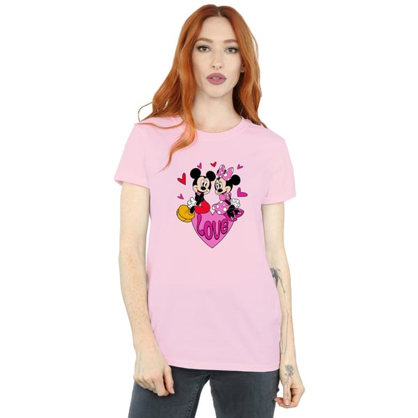 Disney Womens/Ladies Love Heart Mickey & Minnie Mouse Cotton Boyfriend T-Shirt
