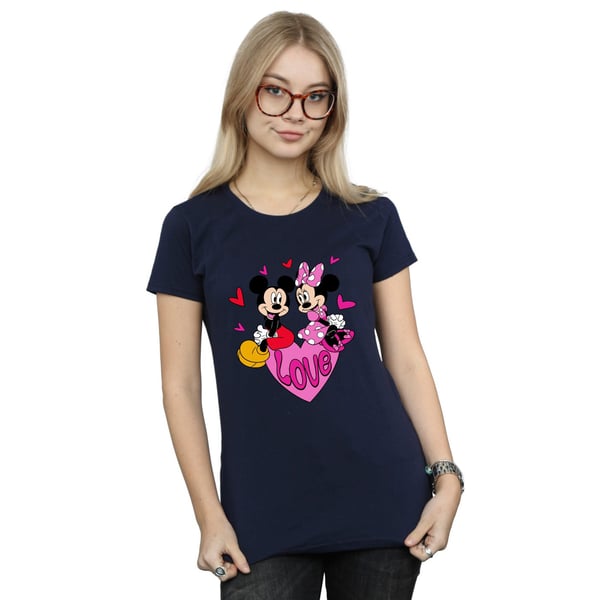 Disney Womens/Ladies Love Heart Mickey & Minnie Mouse Cotton Boyfriend T-Shirt