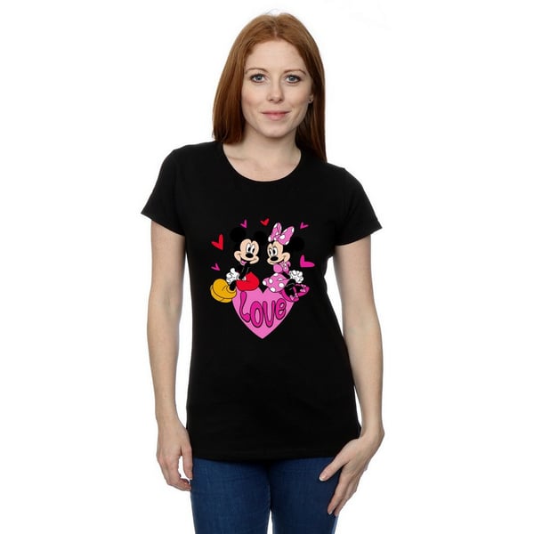 Disney Womens/Ladies Love Heart Mickey & Minnie Mouse Cotton Boyfriend T-Shirt