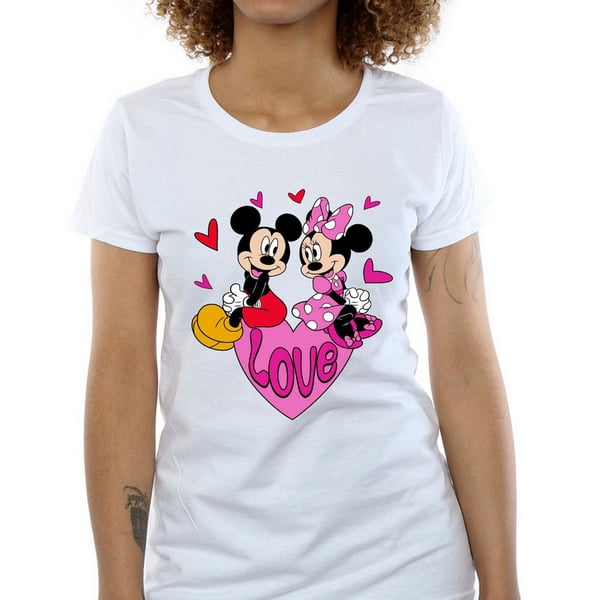 Disney Womens/Ladies Love Heart Mickey & Minnie Mouse Cotton Boyfriend T-Shirt