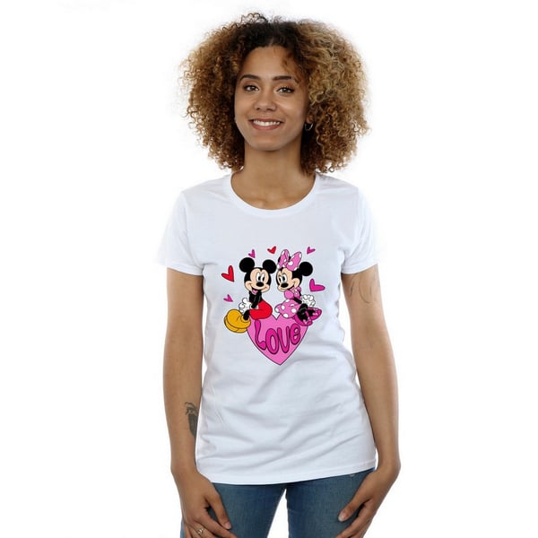 Disney Womens/Ladies Love Heart Mickey & Minnie Mouse Cotton Boyfriend T-Shirt