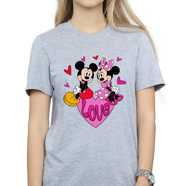 Disney Womens/Ladies Love Heart Mickey & Minnie Mouse Boyfriend T-Shirt