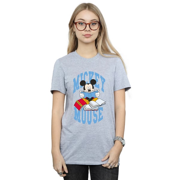 Disney Womens/Ladies Mickey Mouse Reading Books Boyfriend T-Shirt