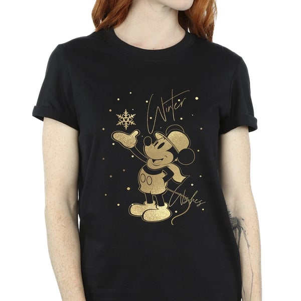 Disney Womens/Ladies Winter Wishes Mickey Mouse Cotton Boyfriend T-Shirt