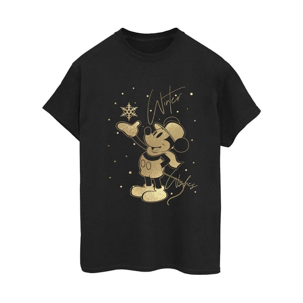 Disney Womens/Ladies Winter Wishes Mickey Mouse Cotton Boyfriend T-Shirt