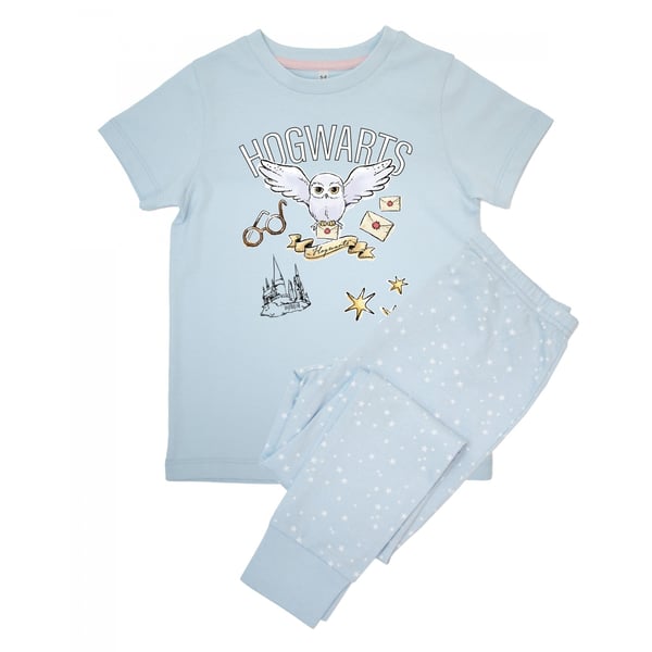 Harry Potter Girls Hedwig Hogwarts Short-Sleeved Long Pyjama Set