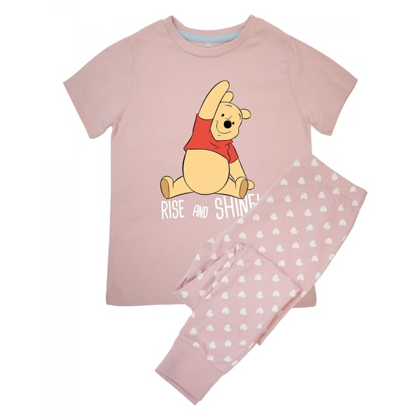 Disney Flickor Rise And Shine Nalle Puh Hjärtan Heltäckande Mönster Lång Pyjamas Set
