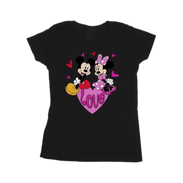 Disney Womens/Ladies Love Hearts Mickey & Minnie Mouse Cotton T-Shirt
