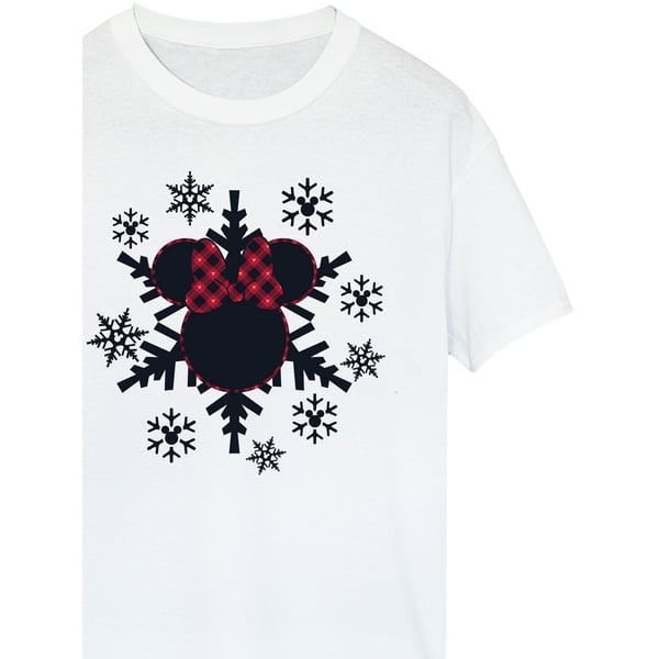 Disney Womens/Ladies Minnie Mouse Gingham Snowflakes Cotton Boyfriend T-Shirt