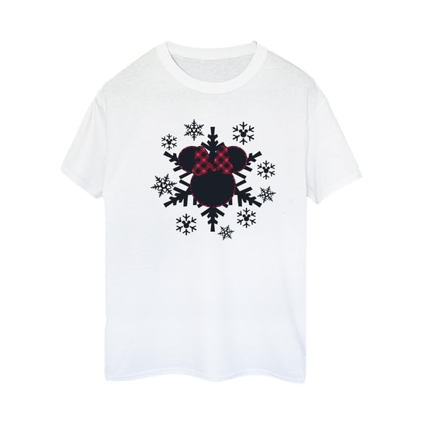 Disney Womens/Ladies Minnie Mouse Gingham Snowflakes Cotton Boyfriend T-Shirt