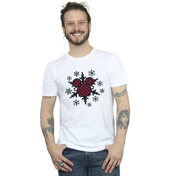 Disney Mens Mickey Mouse Gingham Snowflakes Cotton T-Shirt