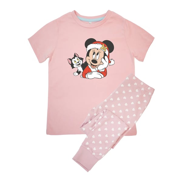 Disney Girls Minnie & Figaro Santa Outfit Hearts Short-Sleeved Long Pyjama Set