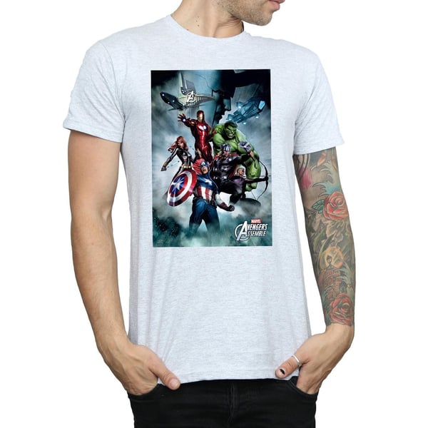 Marvel Mens Avengers Assemble Team Montage T-paita