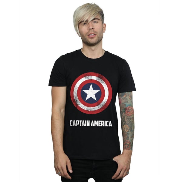 Marvel Mens Captain America Shield Text T-Shirt