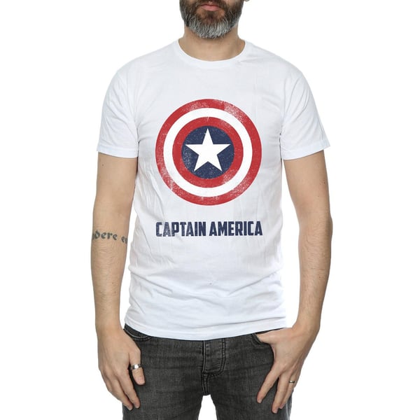 Marvel Mens Captain America Shield Text T-Shirt