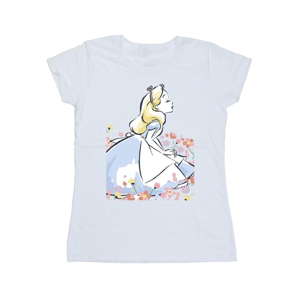 Disney Womens/Ladies Alice In Wonderland Sketch Flowers Cotton T-Shirt