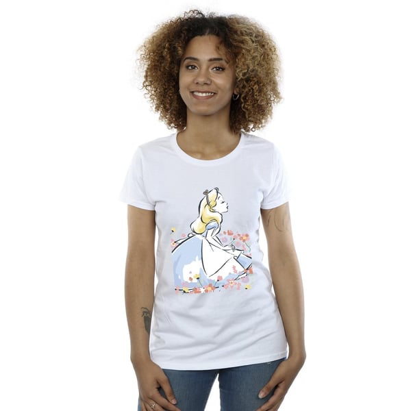 Disney Womens/Ladies Alice In Wonderland Sketch Flowers Cotton T-Shirt
