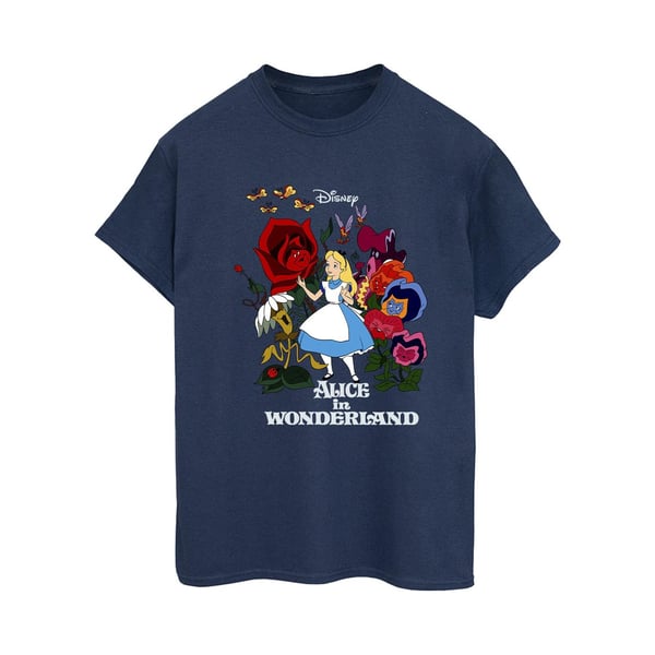 Disney Womens/Ladies Alice In Wonderland Flowers Cotton Boyfriend T-Shirt