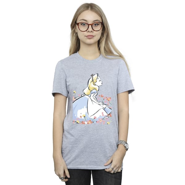 Disney Womens/Ladies Alice In Wonderland Sketch Flowers Cotton Boyfriend T-Shirt
