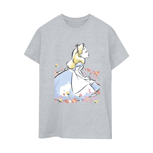 Disney Womens/Ladies Alice In Wonderland Sketch Flowers Cotton Boyfriend T-Shirt