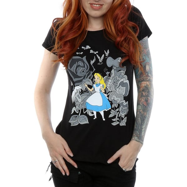 Alice i Underlandet T-shirt för kvinnor/damer med blommor i bomull