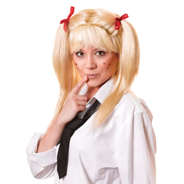 Bristol Novelty Unisex Adults Schoolgirl Wig With Red Bows