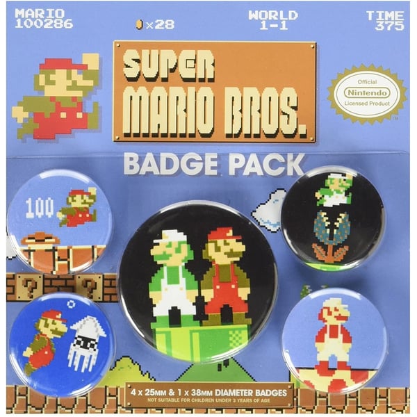 Super Mario Sæt med badge (pakke med 5)