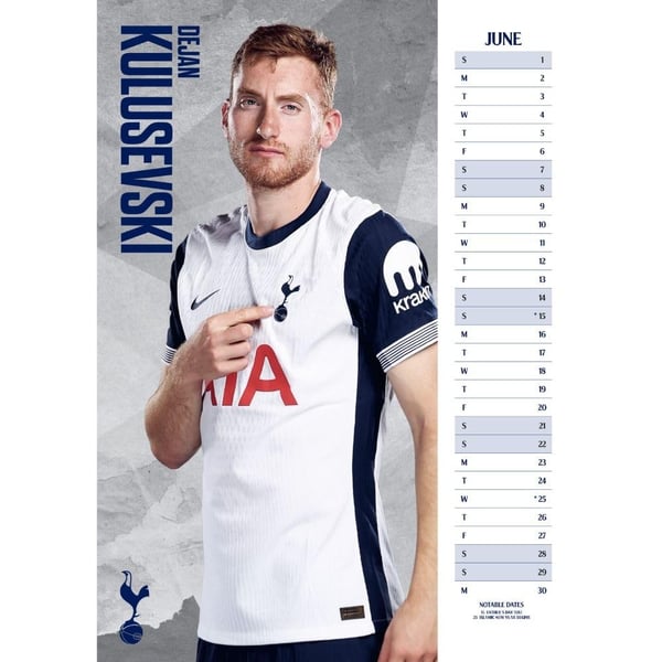 Tottenham Hotspur FC 2025 A3 Wall Calendar