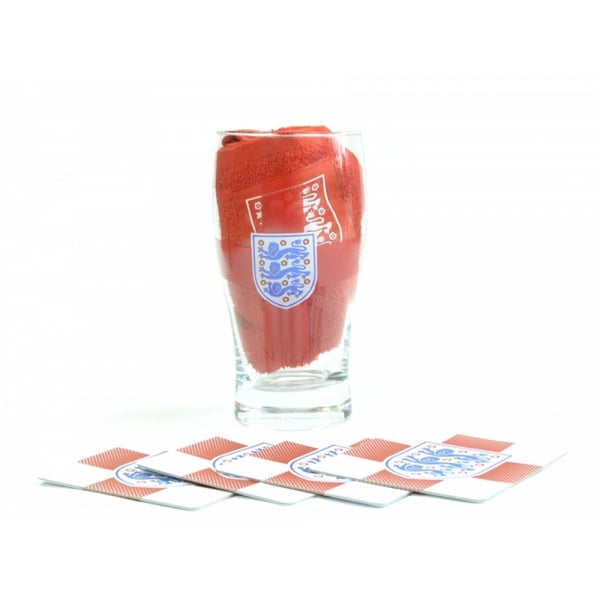 England Officielt minibar-sæt (sæt med 1 pintglas, 4 ølmåtter og 1 håndklæde til baren)