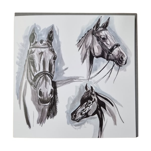 Gubblecote Trio Of Horse´s Watercolour Greetings Card