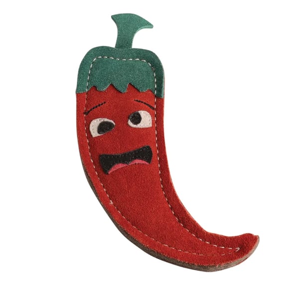 Benji & Flo Crazy Faces Jalapeno The Red Hot Chilli Suede Dog Toy Benji & Flo Crazy Faces Jalapeno The Red Hot Chilli Suede Dog Toy