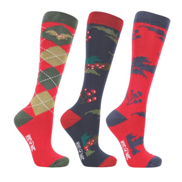 Hy Unisex Adult Holly Christmas Boot Socks (Pack of 3) Hy Unisex Adult Holly Christmas Boot Socks (Pack of 3)