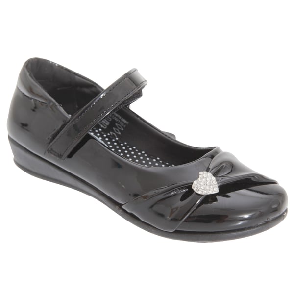 US Brass Girls Paige II Touch Fastening Bar Diamante Trim Shoes