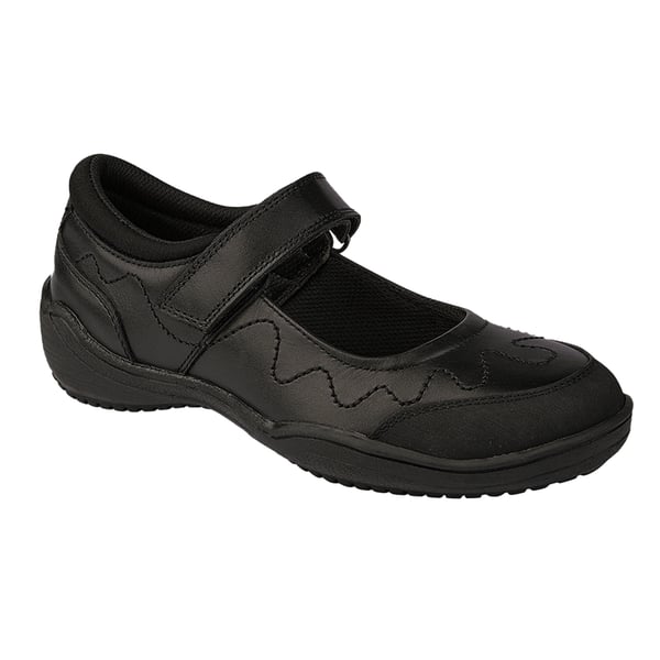 Roamers Girls Leather Touch Fastening School Shoe