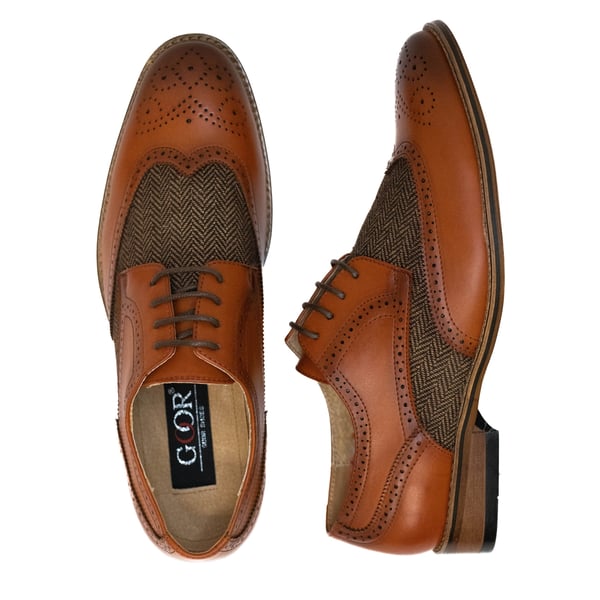 Goor Mens 4 Eye Leather Lined Brogue Gibson Shoe