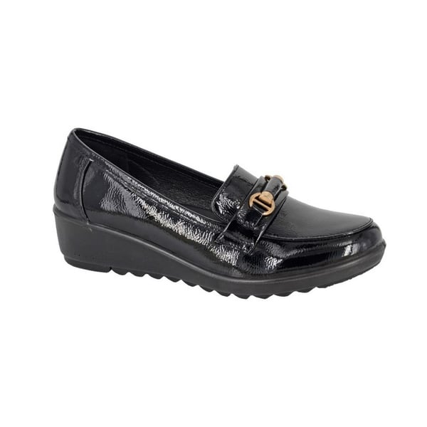 Boulevard Womens/Ladies Gloss Patent PU Saddle Trim Wedge