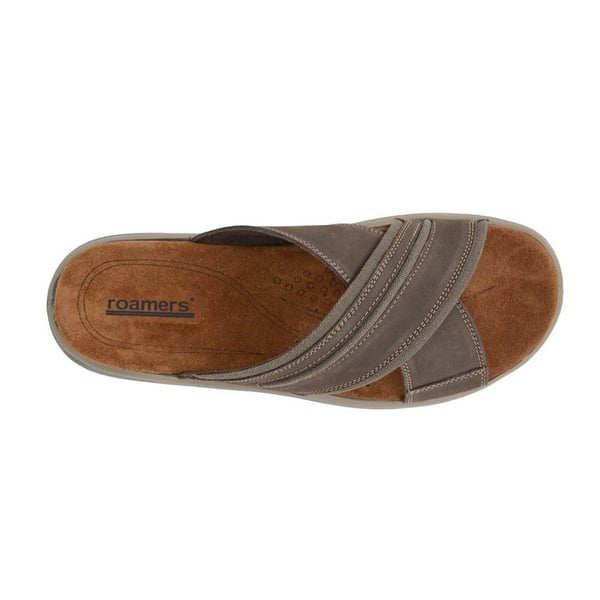 Roamers Mens Nubuck Crossover Strap Mules